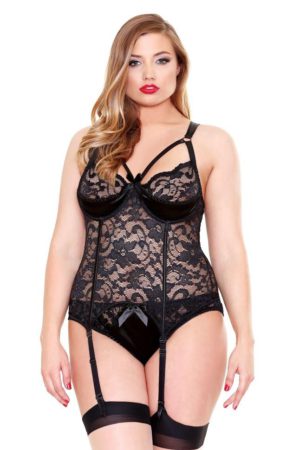 Curve - Lace And Satin Bustier With Detachable Garters & Panty (1X/2X)