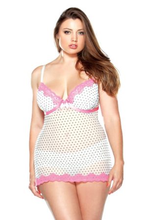 Curve - Pushup Polka Dot Babydoll with Matching Hipster Panty (1X/2X)