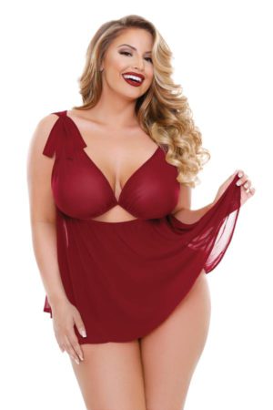 Curve - Ruby Shoulder Tie Babydoll with Matching Panty (3X/4X)