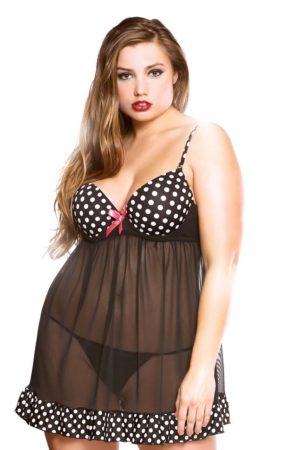 Curve - Underwire Babydoll and G-string - Black (1X/2X)