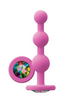 Glams - Ripple Anal Beads with Rainbow Gem (Pink)