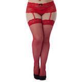 Lovehoney Plus Size Red Fishnet Lace Top Thigh High Stockings