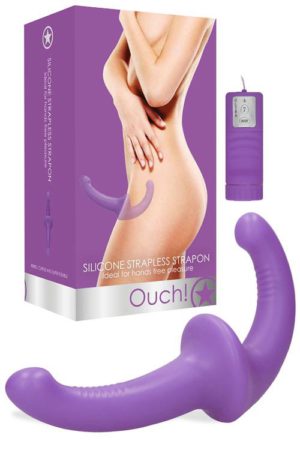 OUCH! 8" Vibrating Silicone Strapless Strap On With Wired Remote