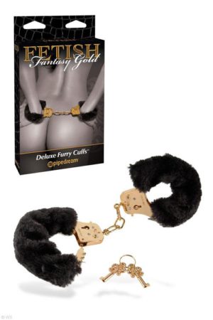 Pipedream Deluxe Black & Gold Furry Handcuffs