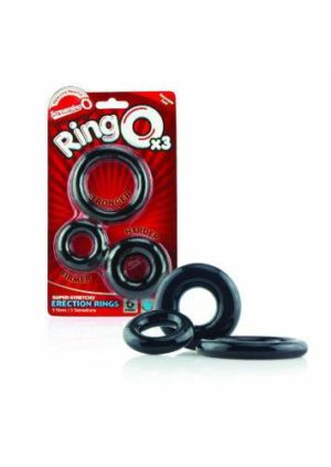 The RingO Cock Ring 3 Pack by Screaming O - Black